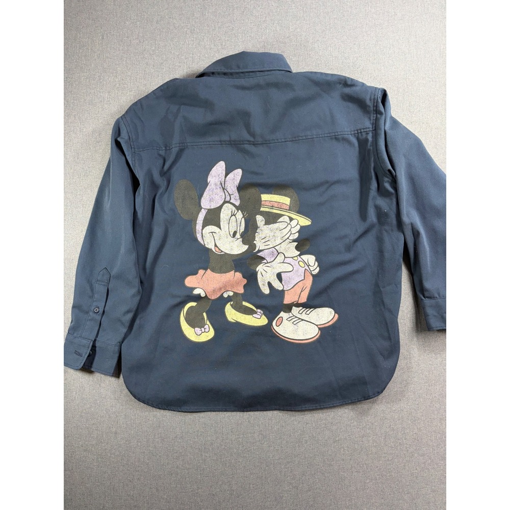 Disney Moussy Womens Navy Blue Mickey Minnie Mouse Western Button Down Shirt F